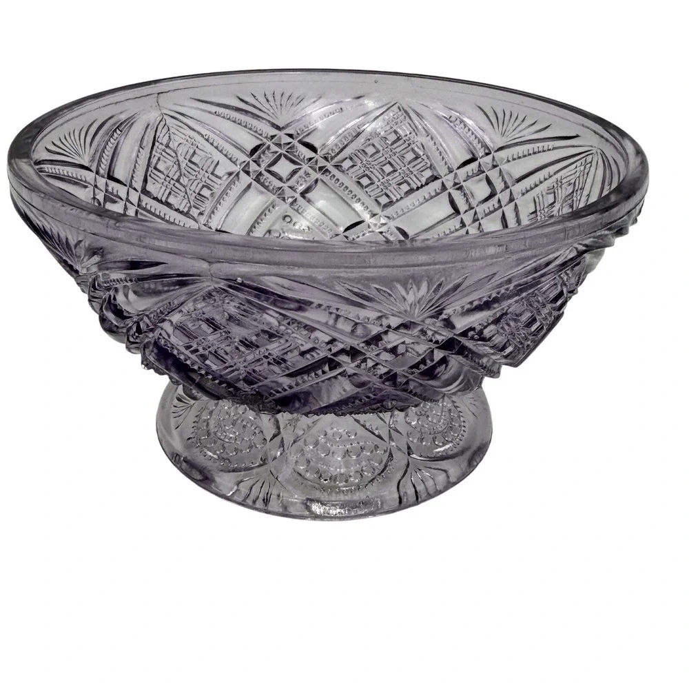 Vtg‎ Amethyst Hobstar Fan Swirl Banana Boat Footed Compote Bowl Purple Glass